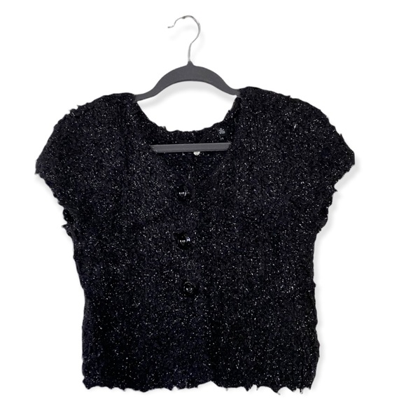 Anthropologie Sweaters - Anthropologie Knitted & Knotted Black Cropped Short Sleeve Cardigan Sweater